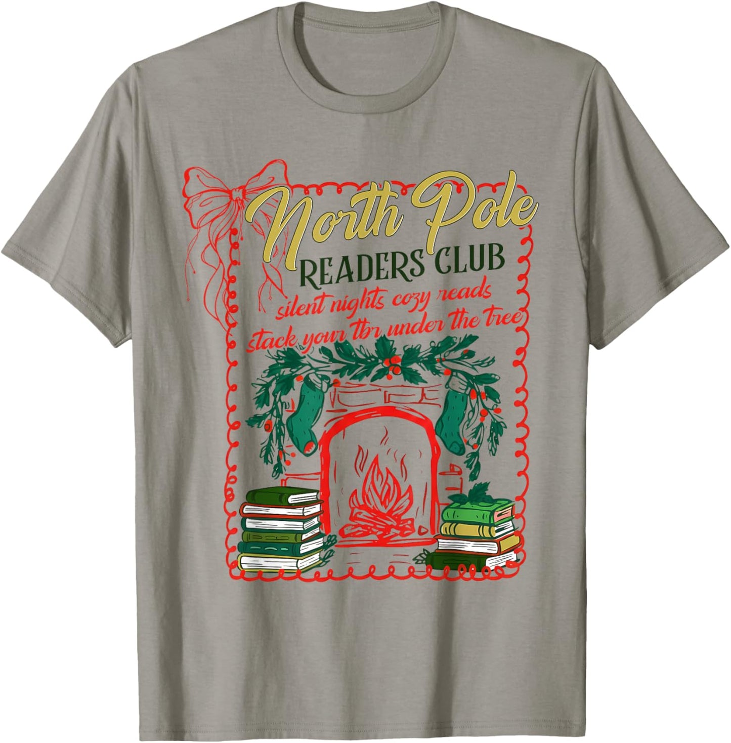 North Pole Readers Club, Coquette Merry Christmas Book Lover T-Shirt - T-Shirt | Sand