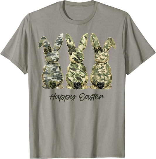 Happy Easter Camo Bunny Rabbit Coquette Bow Hunting Lover T-Shirt - T-Shirt | Sand