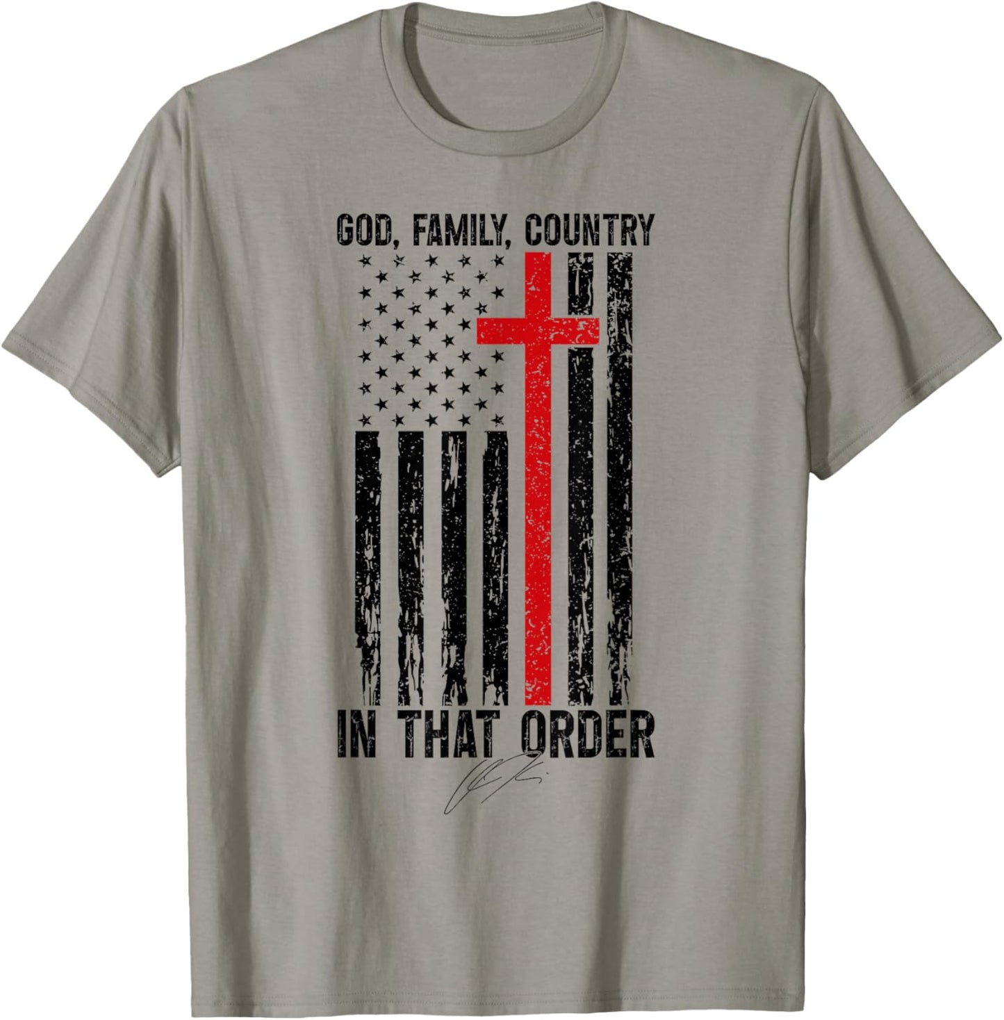 God Family Country - in That Order Vintage US Flag Supporter T-Shirt - T-Shirt | Sand