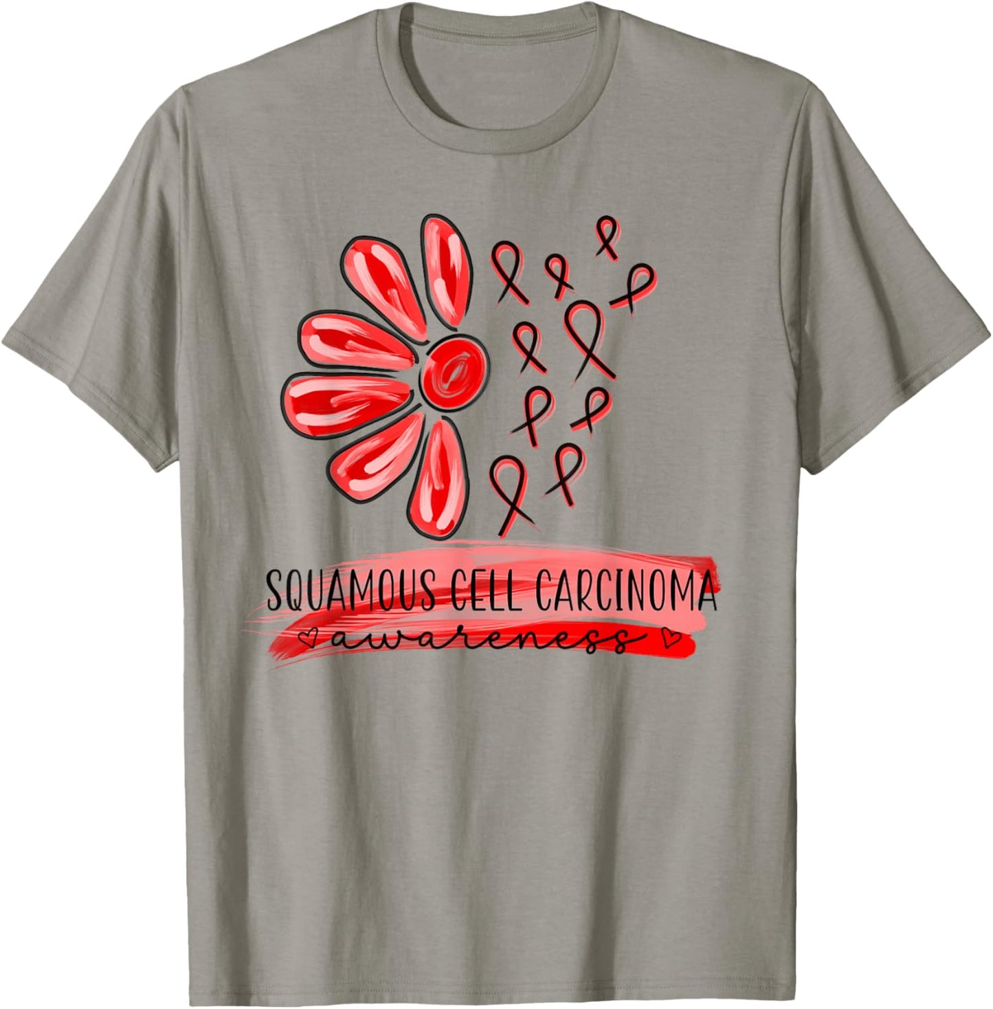Squamous Cell Carcinoma Awareness Red Flower Petal Ribbons T-Shirt - T-Shirt | Sand