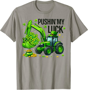 Pushing My Luck Tractor St Patricks Day Boys Kids T-Shirt - T-Shirt | Sand
