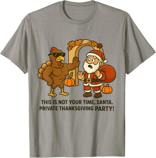 Funny Strong Turkey Blocks Santa Thanksgiving Party T-Shirt - T-Shirt | Sand