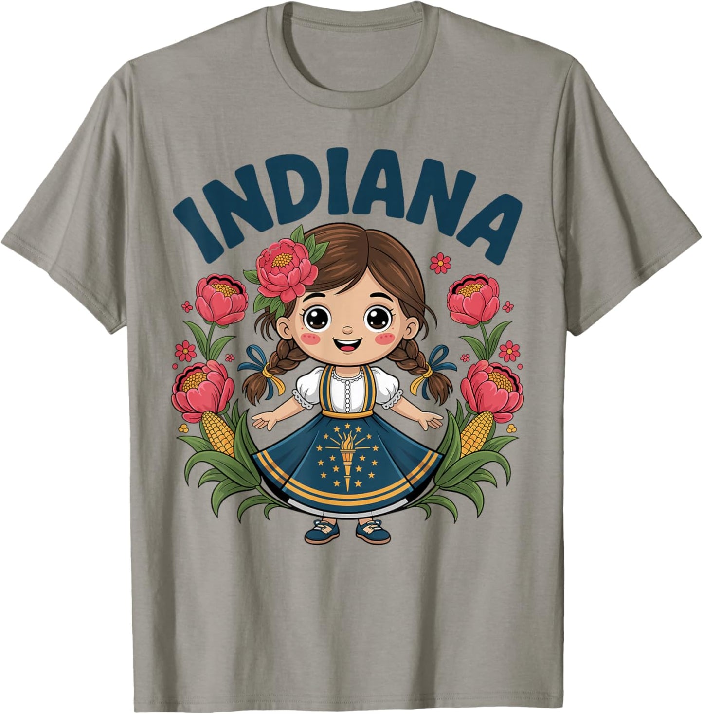 Cute Indiana Girl with State Flag Dress for Kids T-Shirt - T-Shirt | Sand