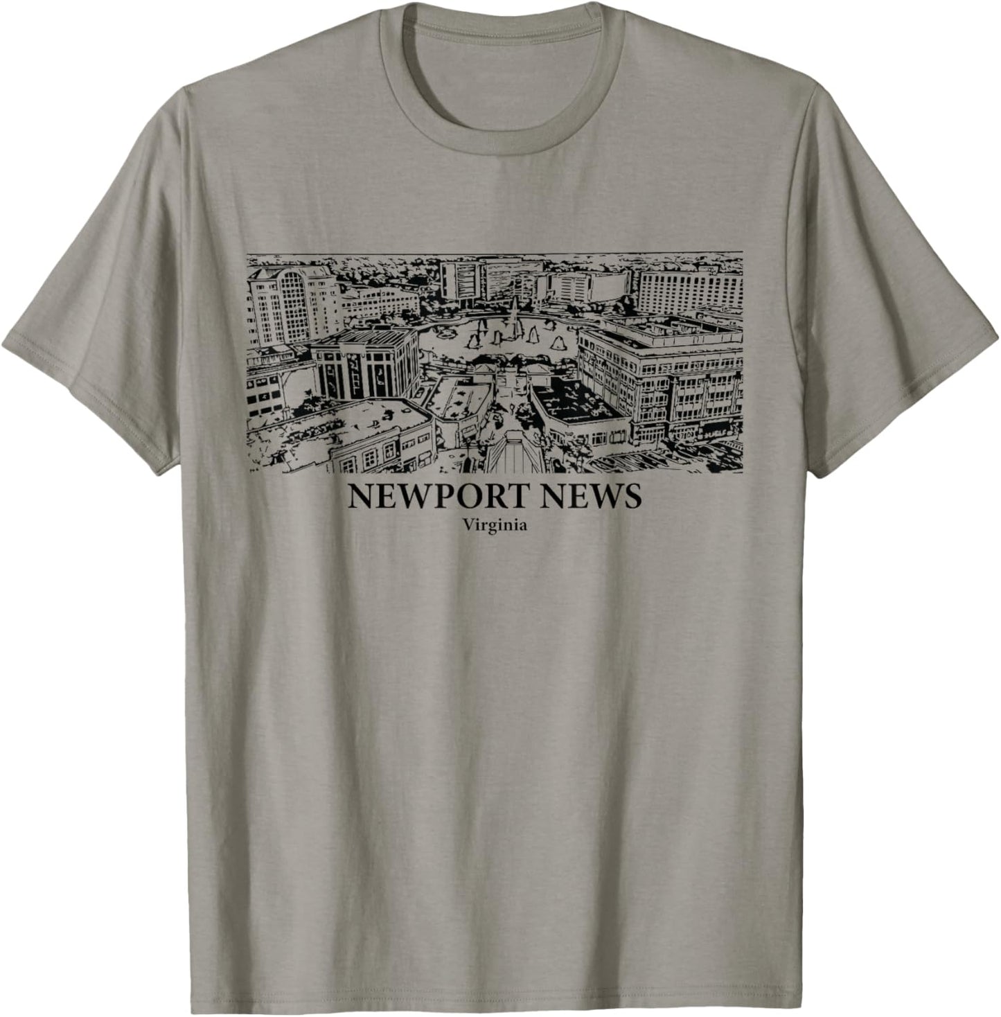 Newport News VA - Ink Cityscape Illustration T-Shirt - T-Shirt | Sand