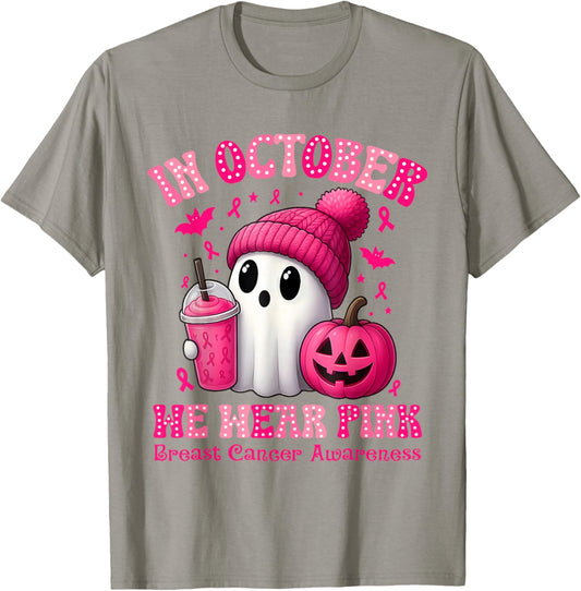 in October We Wear Pink Breast Cancer Awareness T-Shirt - T-Shirt | Sand