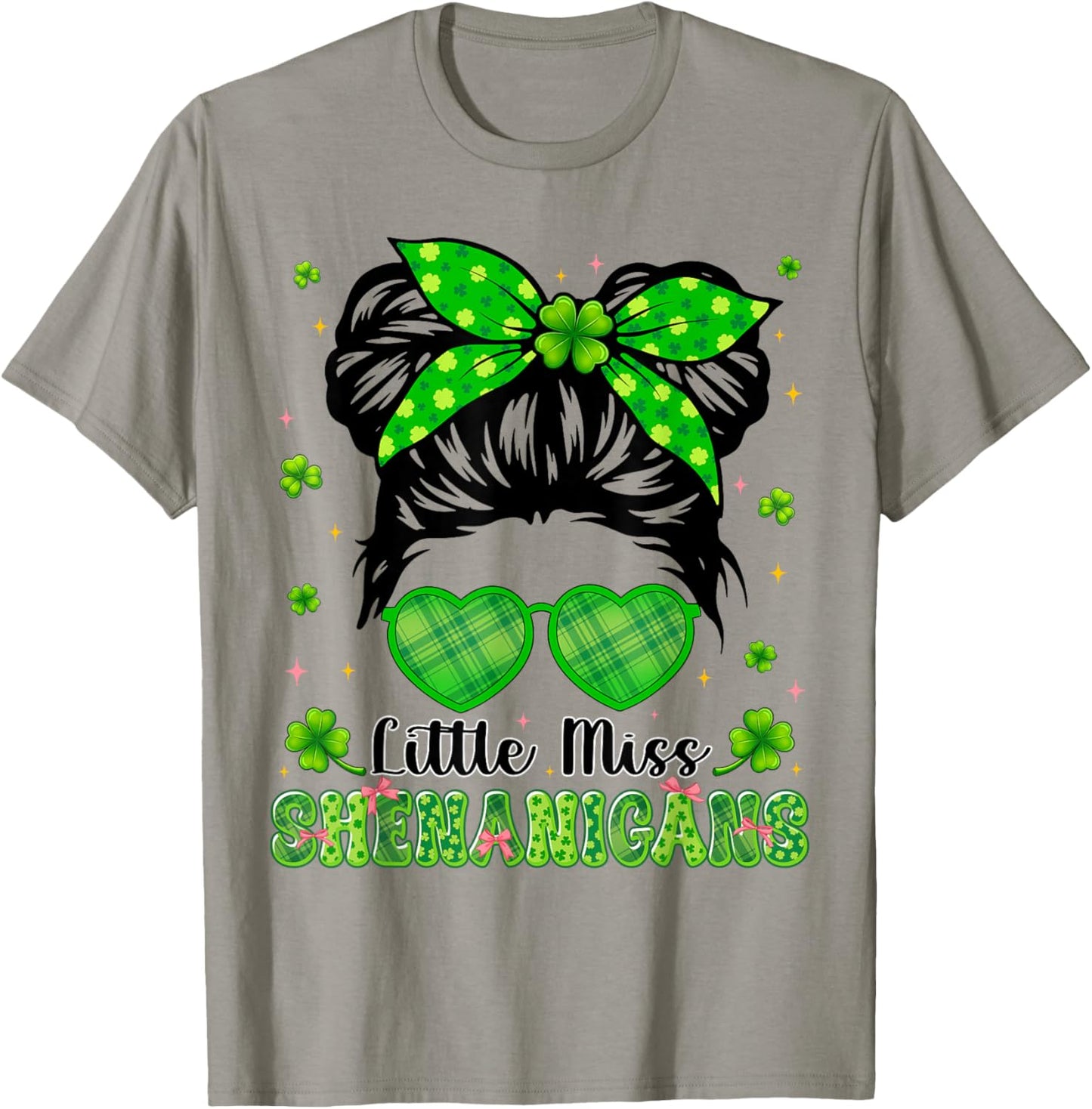 Miss Shenanigans Messy Bun Shamrock St Patricks Irish Girl T-Shirt - T-Shirt | Sand