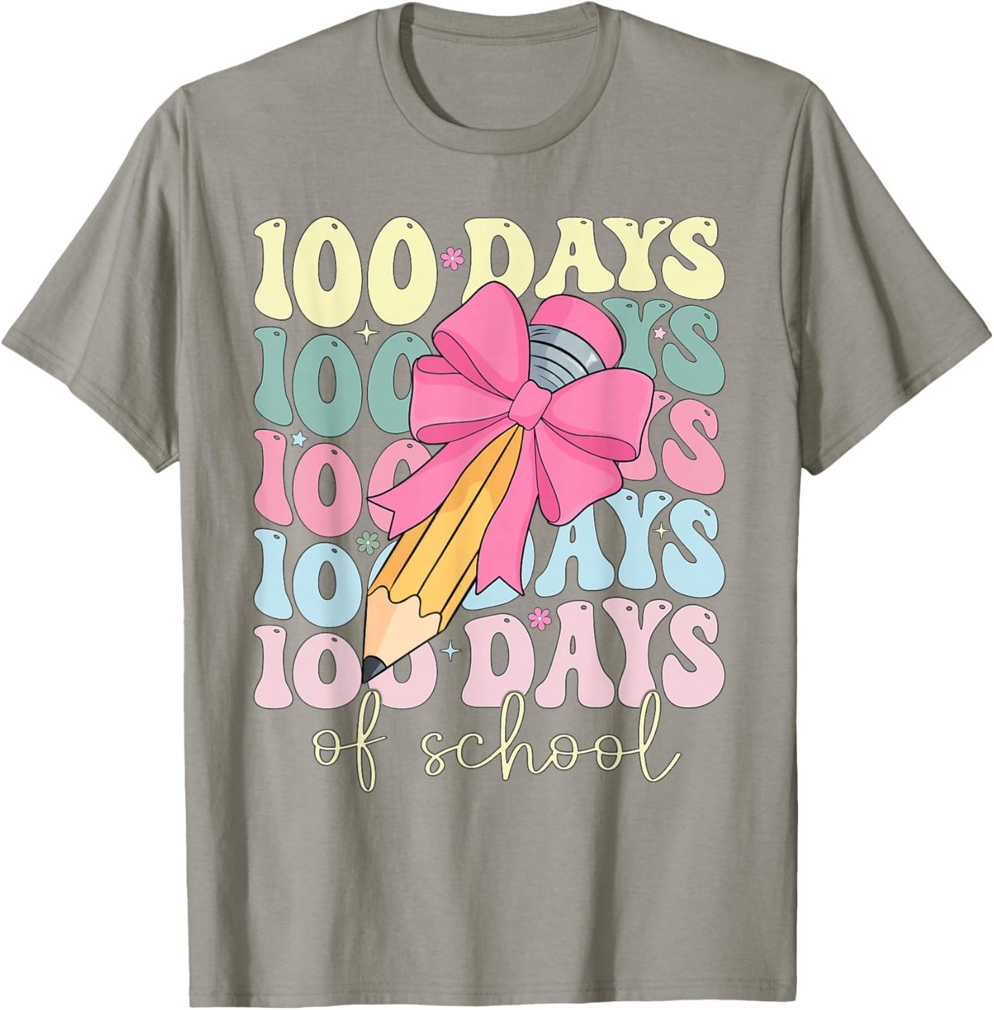 Cute Coquette Bow 100 Days of School Teacher Girls Kids T-Shirt - T-Shirt | Sand