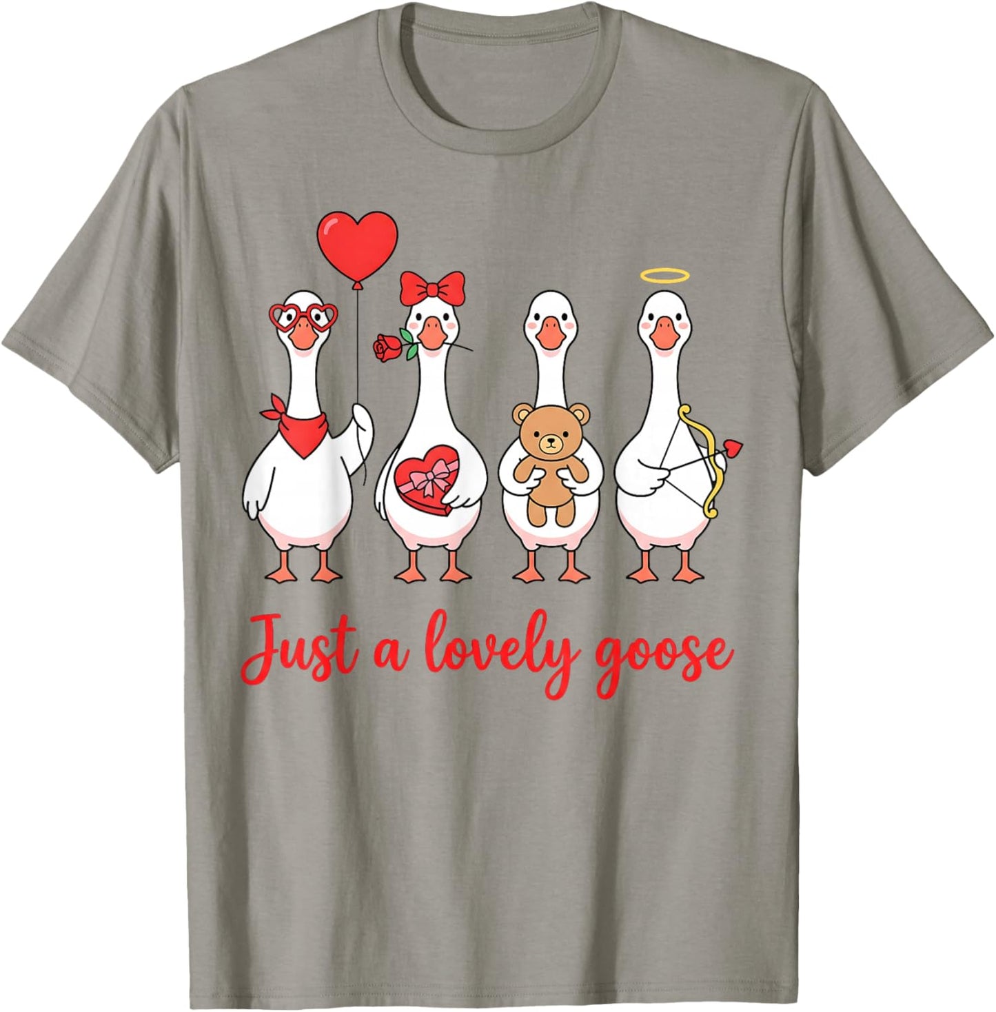 Humor Silly Goose Just A Lovely Goose Valentine's Day Couple T-Shirt - T-Shirt | Sand