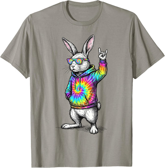 Cute Easter Bunny Rock Rabbit Sunglasses Happy Easter T-Shirt - T-Shirt | Sand
