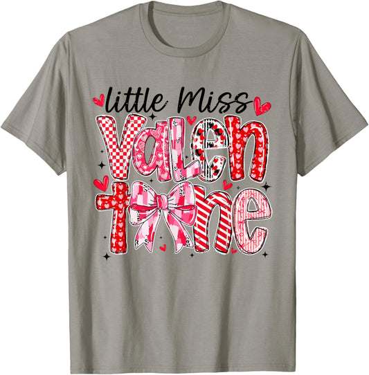 Coquette Bow Little Miss Valentine Girly Love Heart XOXO T-Shirt - T-Shirt | Sand