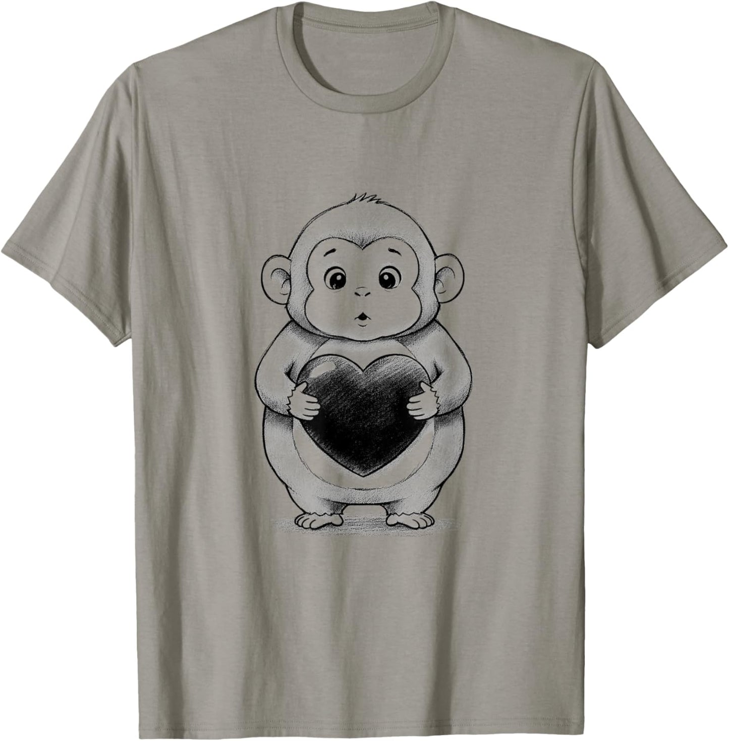 Monkey Chubby Holding a Heart Valentines Day T-Shirt - T-Shirt | Sand