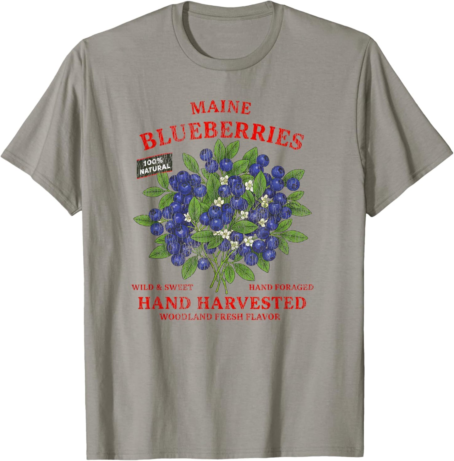Maine Blueberries Retro Fruit Label State Fruit Distressed T-Shirt - T-Shirt | Sand