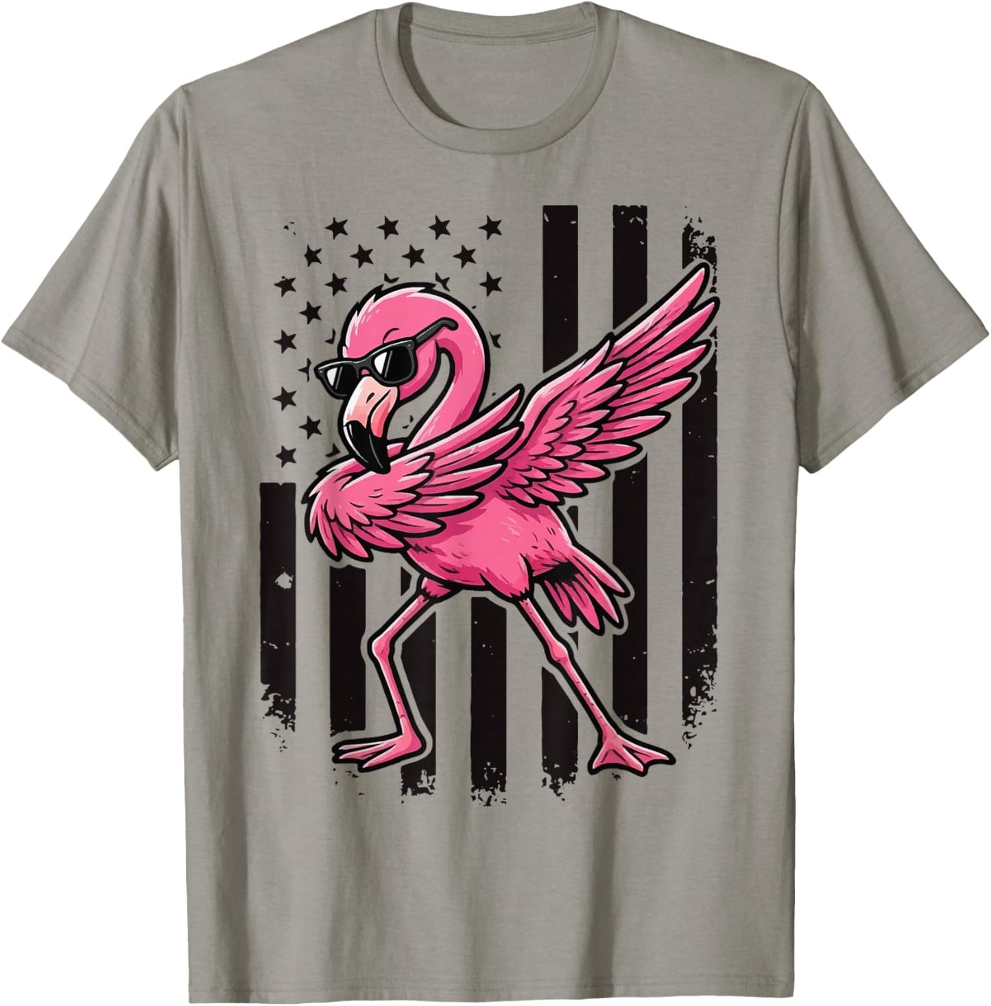 Flamingo Dabbing US Flag 4th of July T-Shirt - T-Shirt | Sand