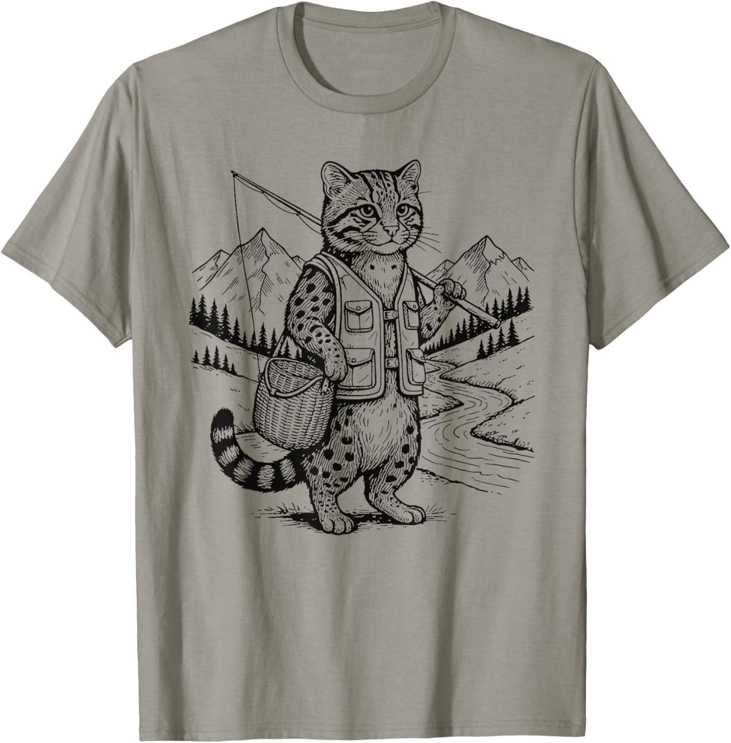 Fish Cat Fisherman T-Shirt - T-Shirt | Sand