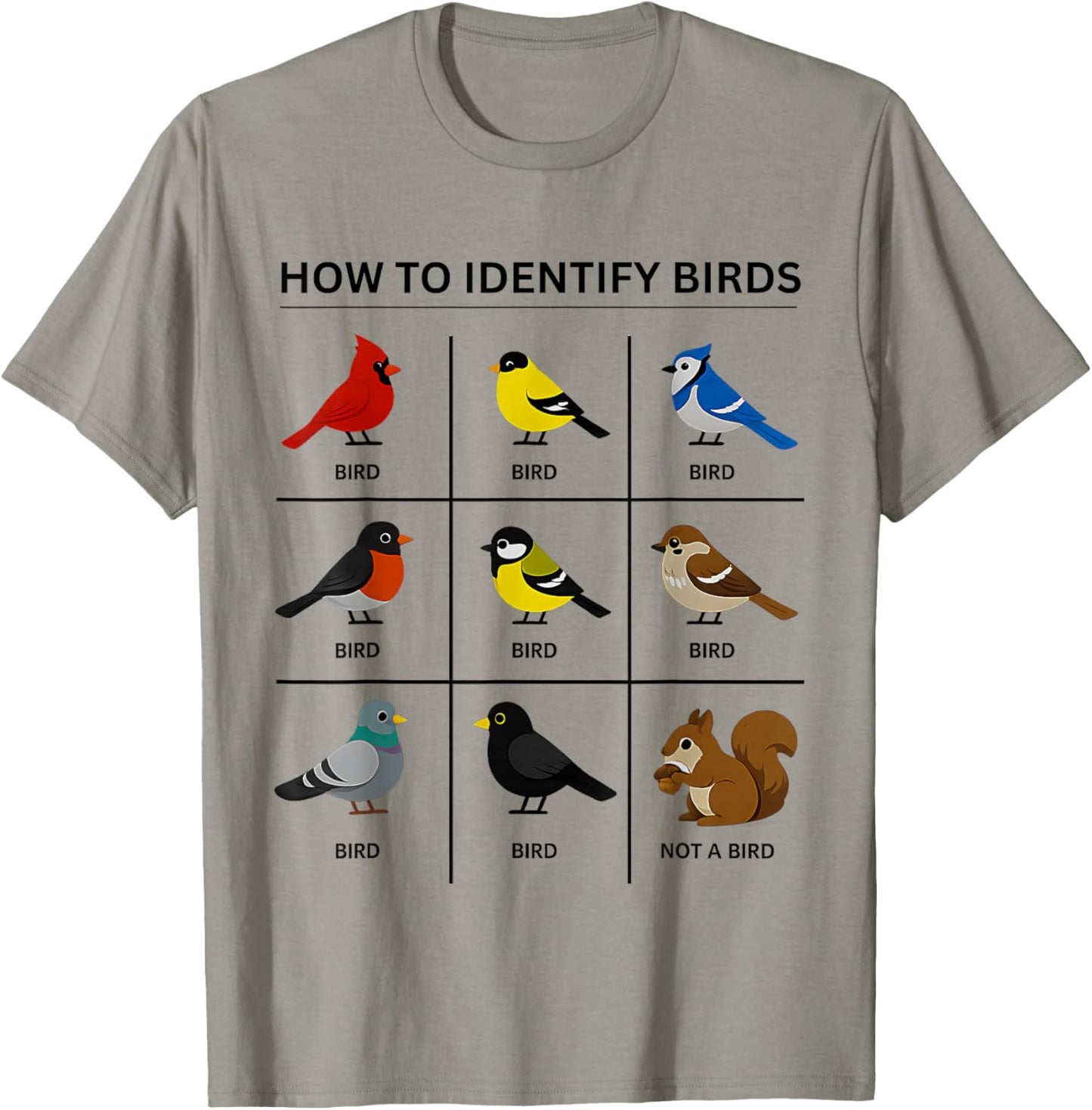 How to Identify A Bird Funny Birdwatching Cute Squirrel Joke T-Shirt - T-Shirt | Sand