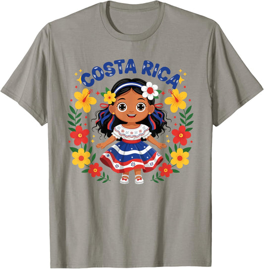 Costa Rica Costa Rican Girl Traditional Dress Flowers T-Shirt - T-Shirt | Sand