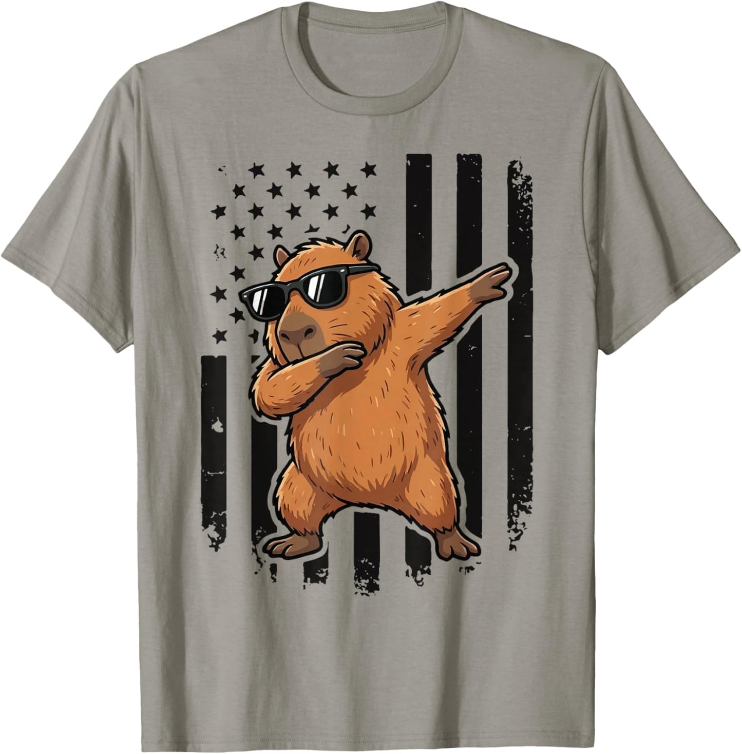 Capybara Dabbing USA Flag America T-Shirt - T-Shirt | Sand