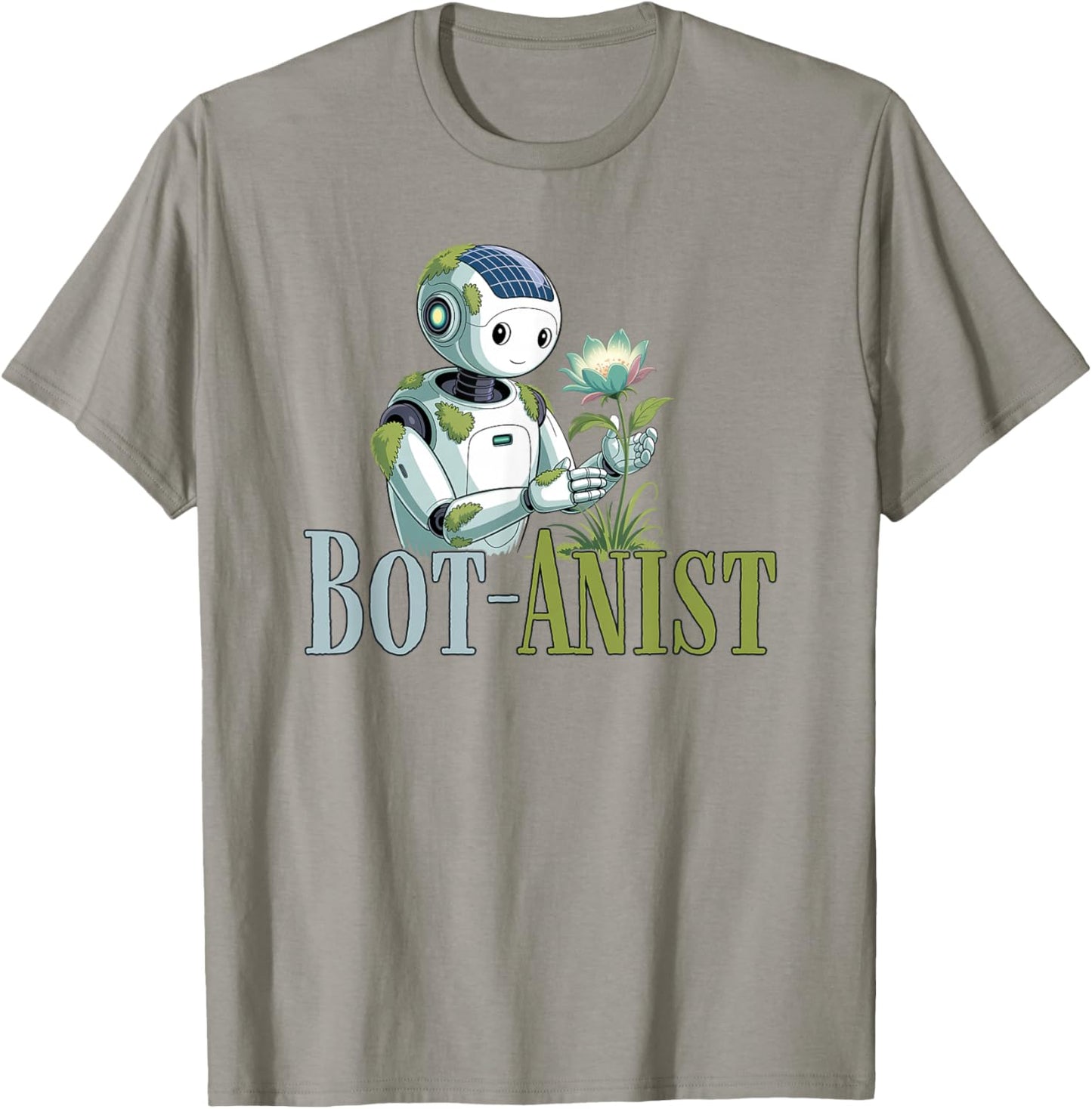 Bot-Anist Solarpunk Robot Earth Day Green Future Pun T-Shirt - T-Shirt | Sand