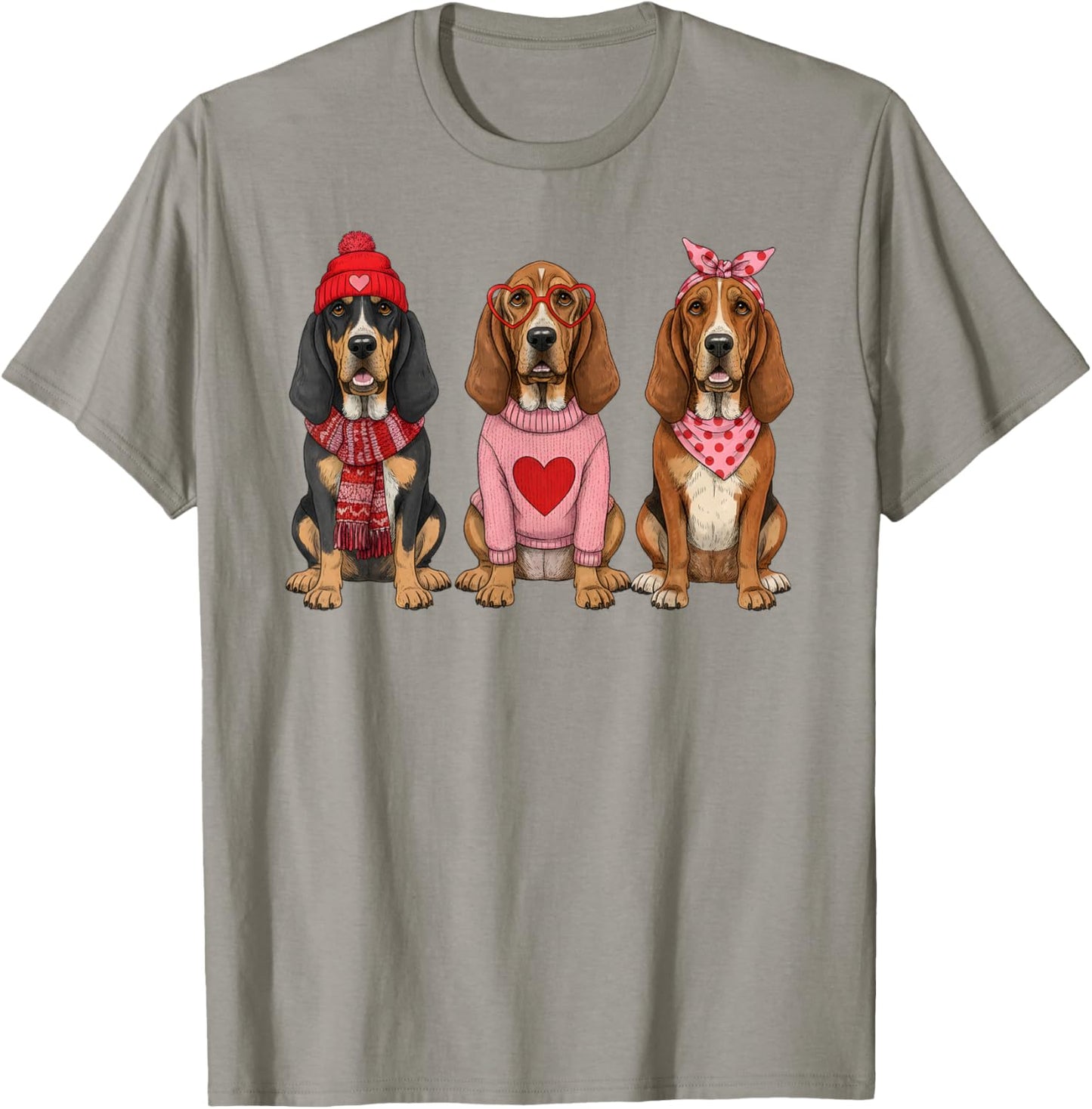 Cute Bloodhound Valentine Dog T-Shirt - T-Shirt | Sand