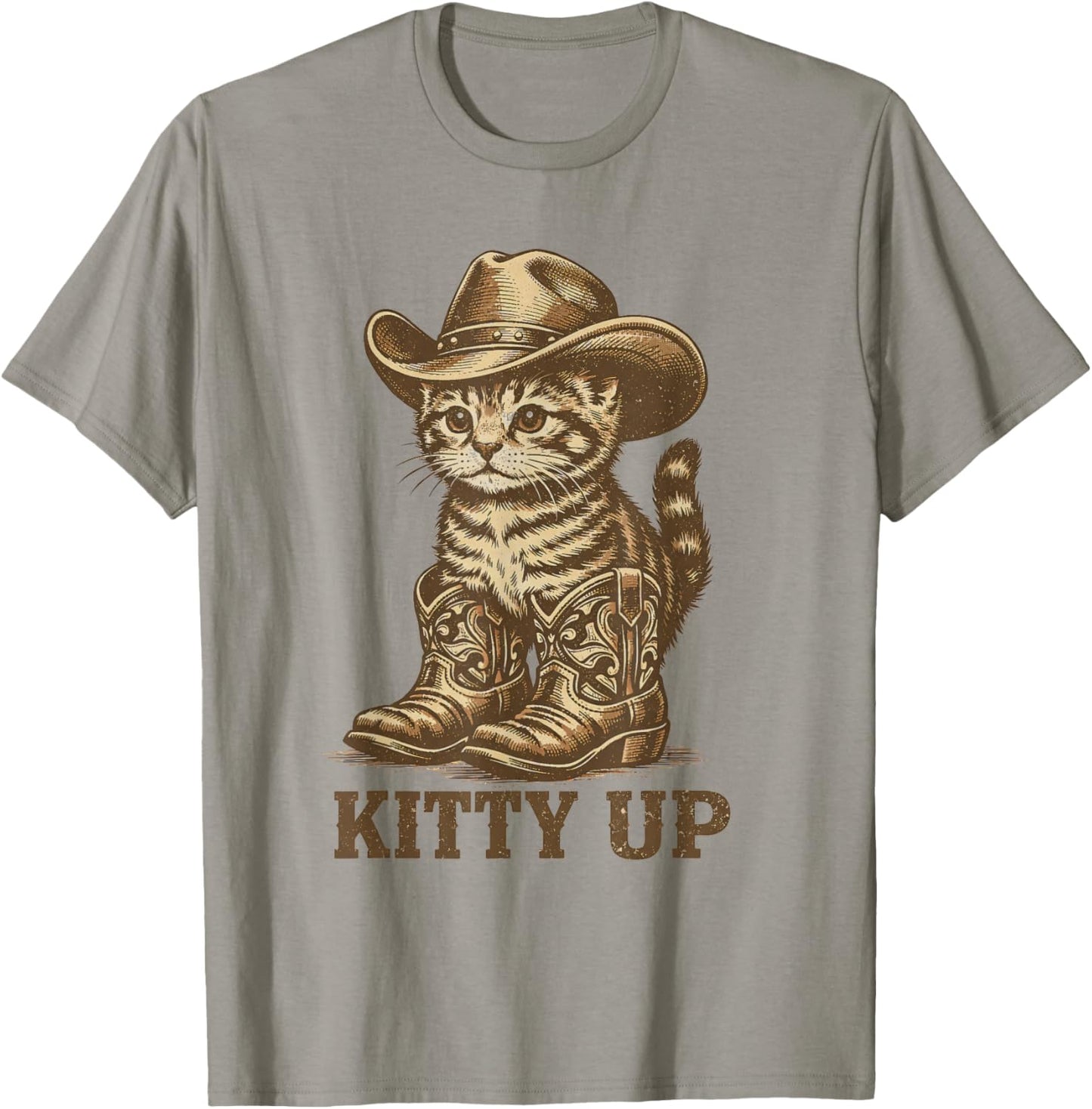 Kitty Up Vintage Western Country Music Funny Cowboy Cat T-Shirt - T-Shirt | Sand