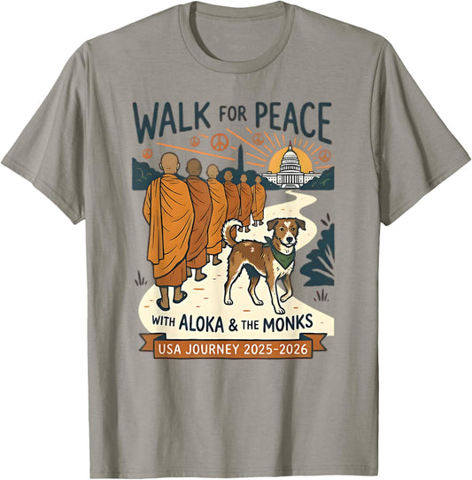 Walk for Peace Monks Dog USA Journey 2025-2026 Vintage Zen T-Shirt - T-Shirt | Sand