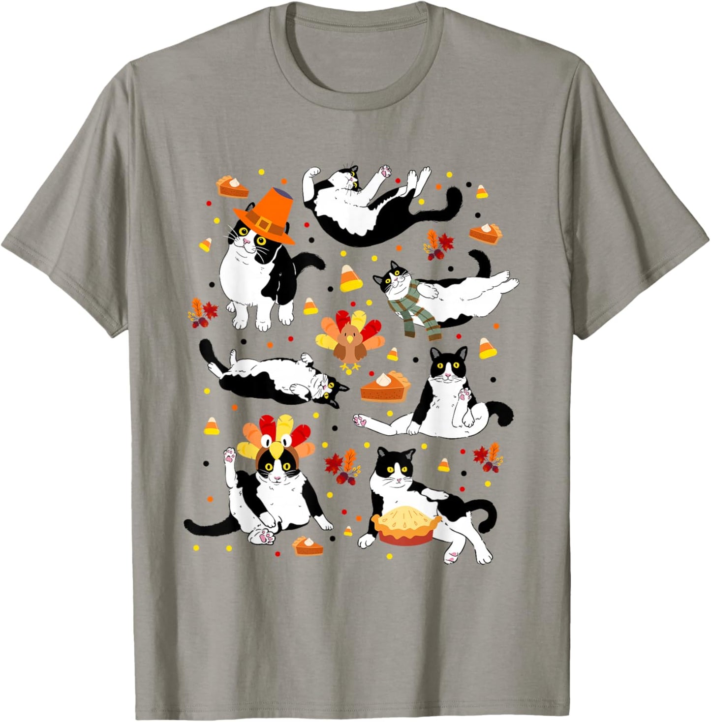 Funny Tuxedo Cat Fall Season Cute Cat Autumn Kids Men Women T-Shirt - T-Shirt | Sand