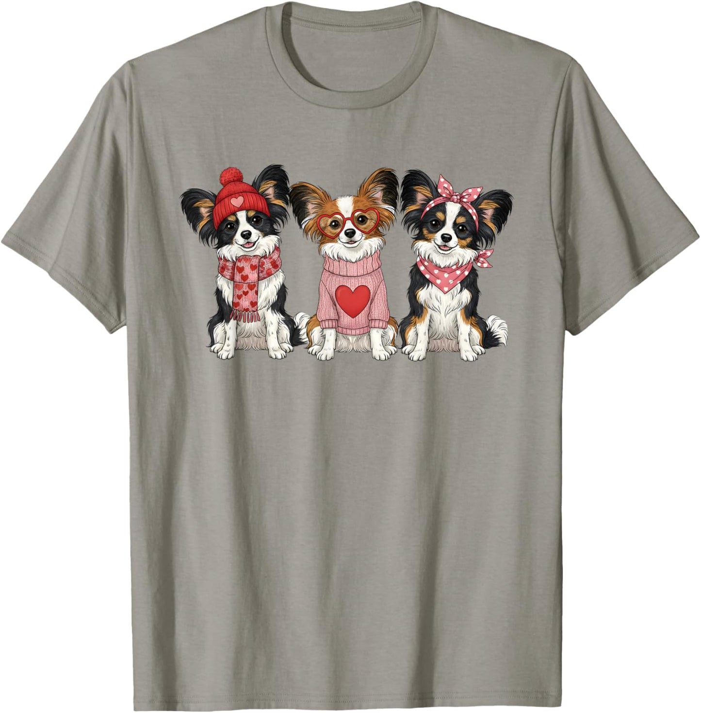 Cute Papillon Dog Valentine T-Shirt - T-Shirt | Sand