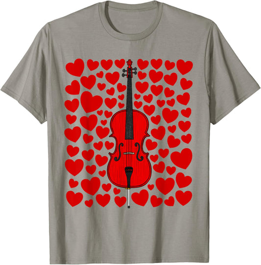 Cello with Hearts, Cellist Valentines Wedding Musician T-Shirt - T-Shirt | Sand
