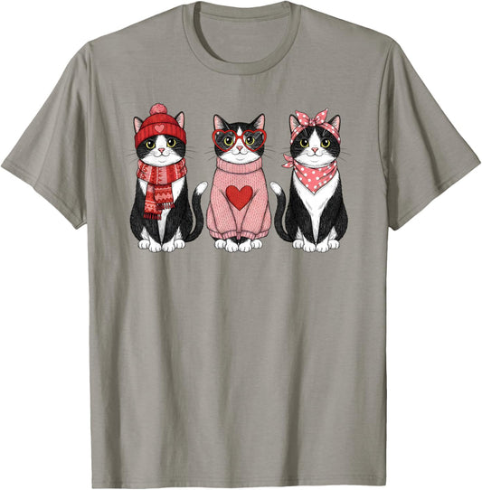 Retro Tuxedo Cat Cute Valentine T-Shirt - T-Shirt | Sand