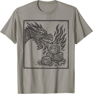 Dragon Breathing Fire on Ice Cubes Fantasy T-Shirt - T-Shirt | Sand