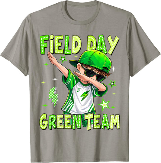 Field Day Green Team Dabbing Boys Kids Games Field Trip Fun T-Shirt - T-Shirt | Sand