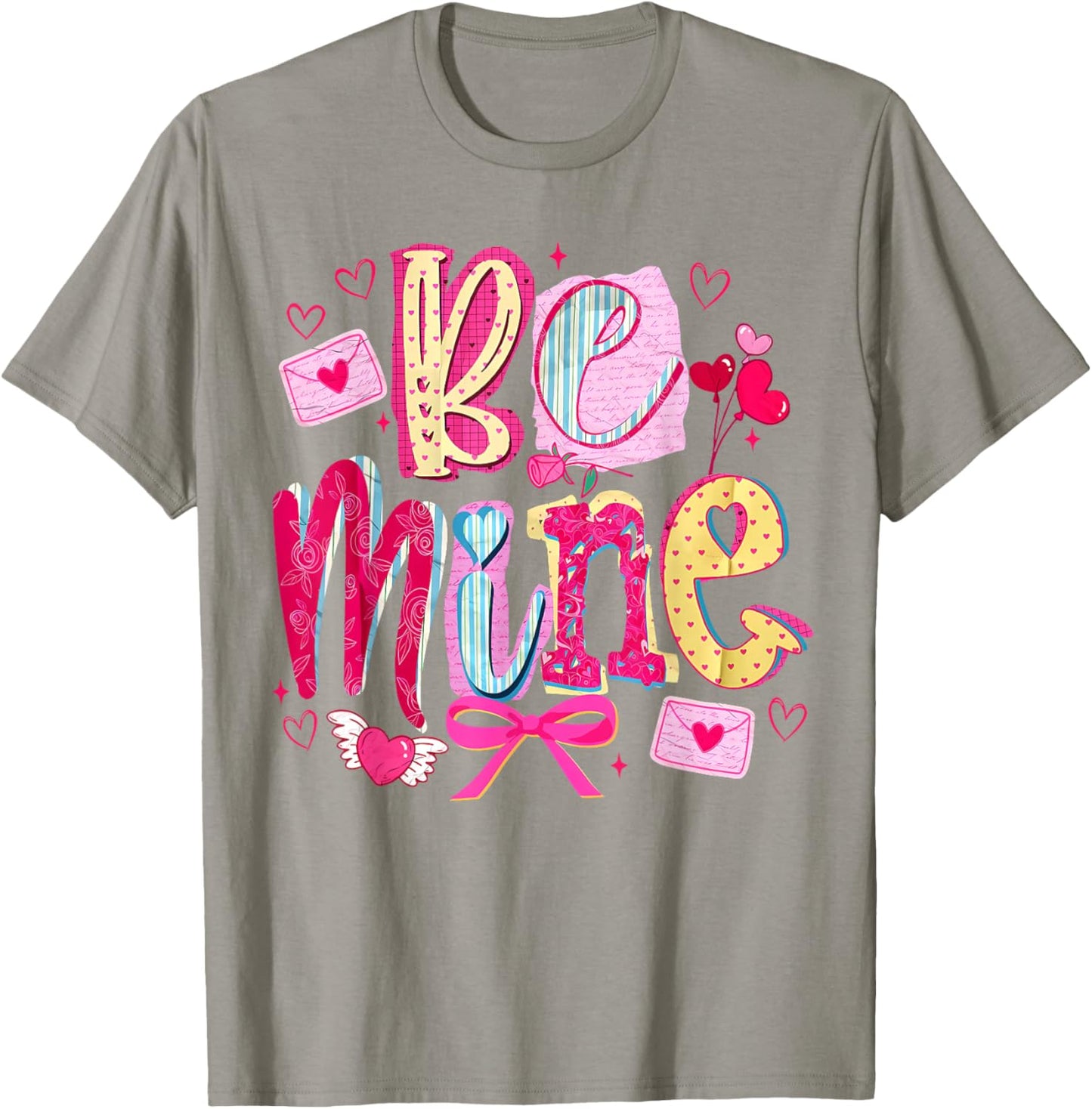 Pink Be Mine Vintage Coquette Bow Hearts Valentine Cupid T-Shirt - T-Shirt | Sand