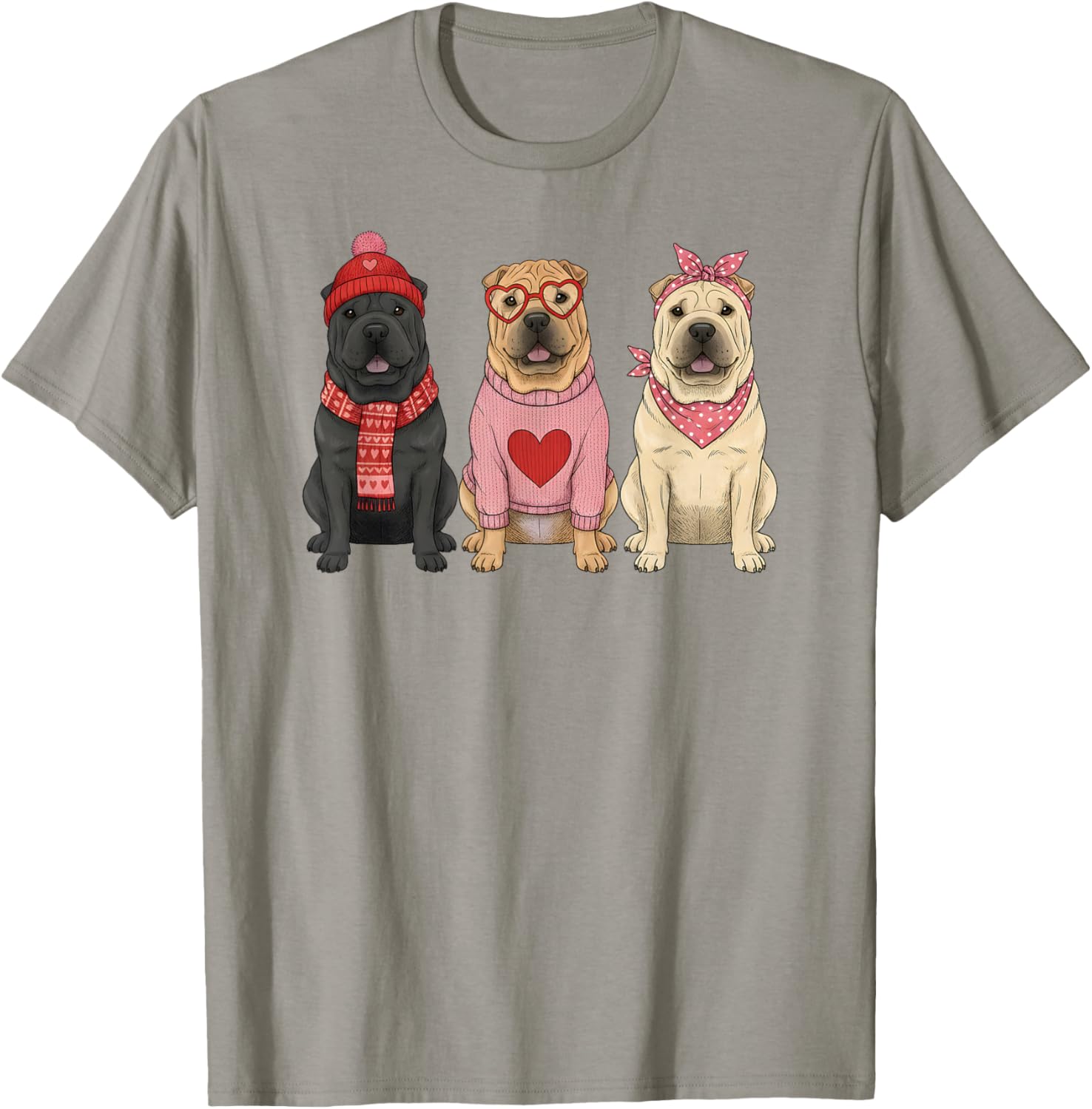 Cute Shar Pei Valentine Dog T-Shirt - T-Shirt | Sand