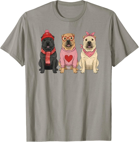 Cute Shar Pei Valentine Dog T-Shirt - T-Shirt | Sand