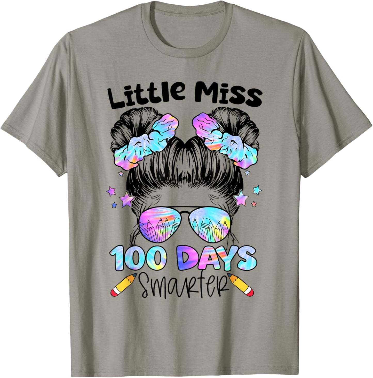 100 Days Smarter Messy Bun 100th Day of School Girls Kids T-Shirt - T-Shirt | Sand