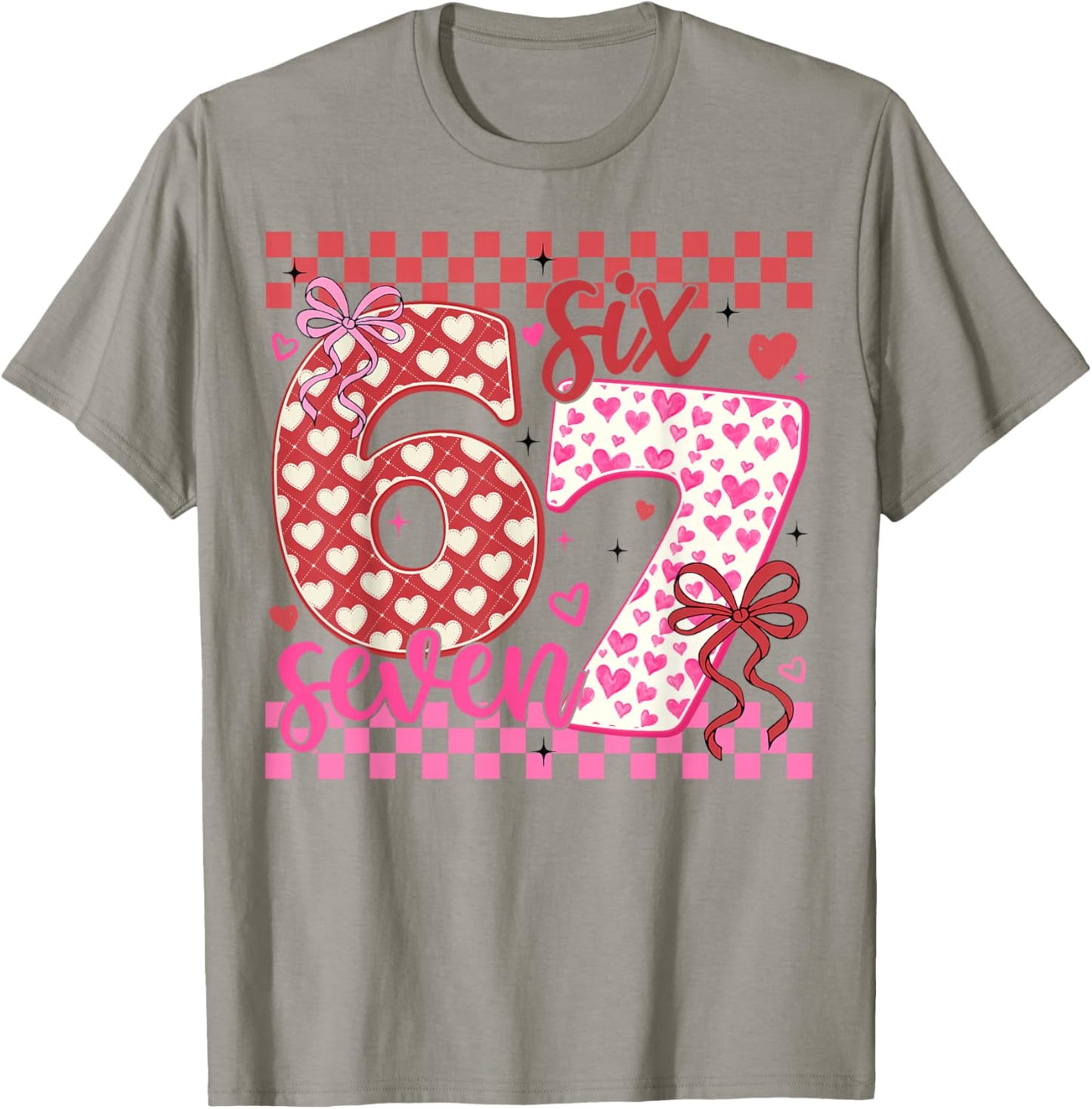 Valentine 67 Funny Six Seven Meme Coquette Bow Women Kid T-Shirt - T-Shirt | Sand