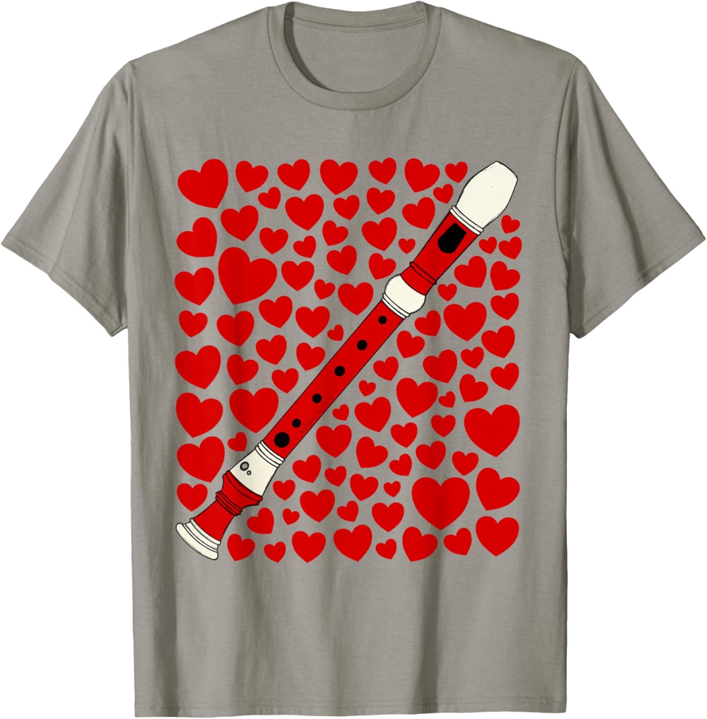 Recorder with Hearts, Valentines Music Teacher Wedding T-Shirt - T-Shirt | Sand