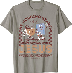 My Morning Starts with Coffee and Jesus T-Shirt - T-Shirt | Sand