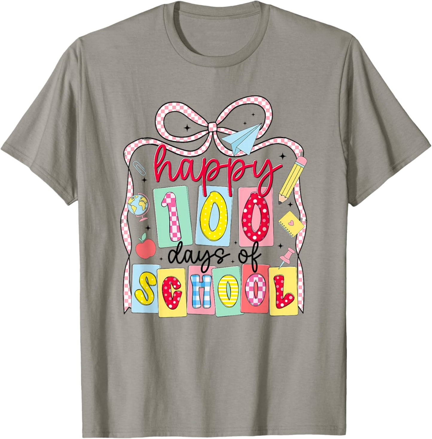 Happy 100 Days of School Coquette Bow Teacher Girl 100th Day T-Shirt - T-Shirt | Sand