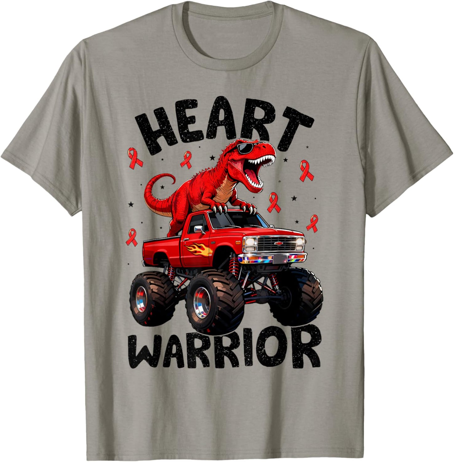 Dino Trex Boys Toddler Heart Warrior Heart Disease Awareness T-Shirt - T-Shirt | Sand