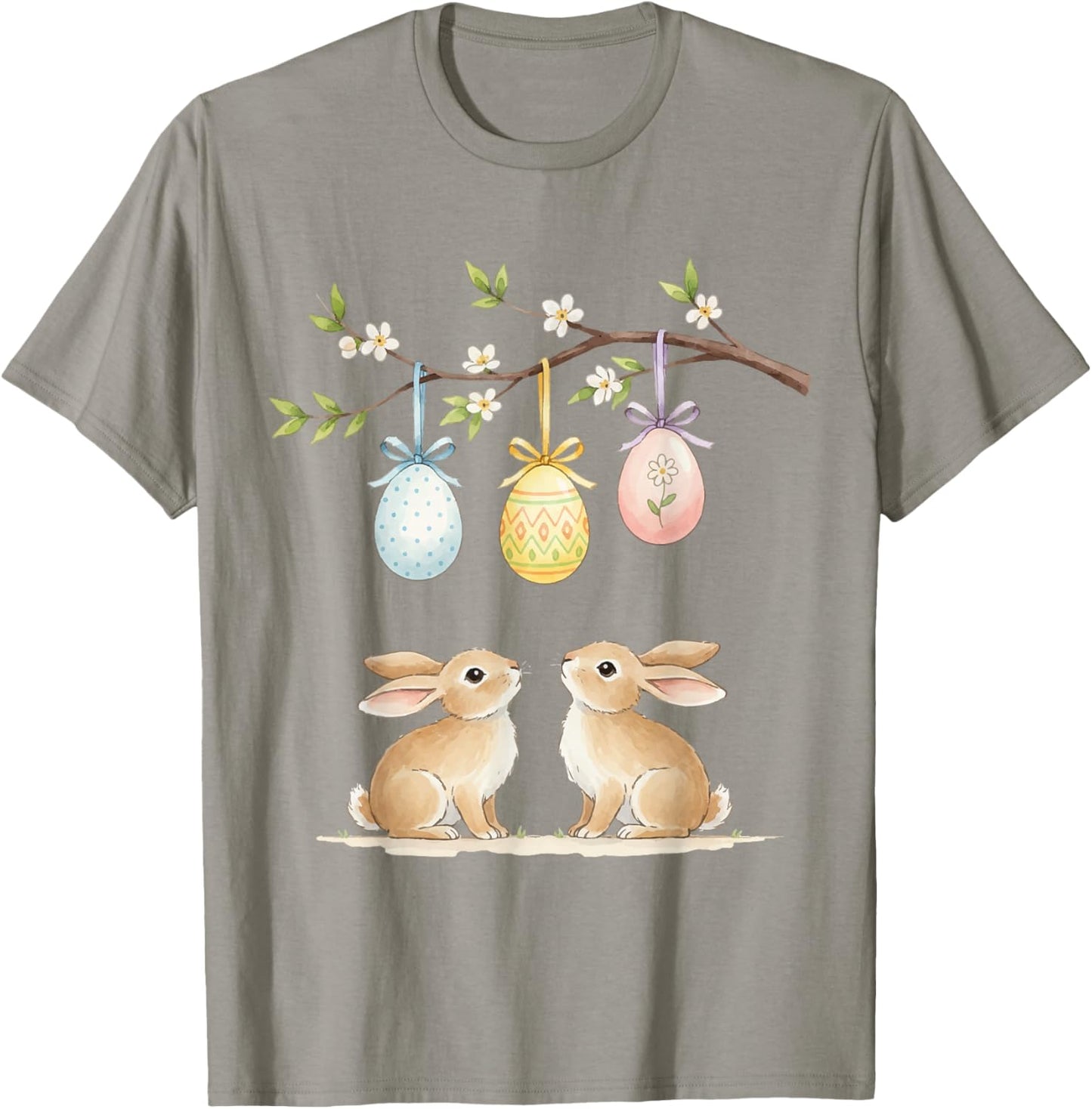 Cute Easter Bunny Pastel Eggs Spring Holiday Design T-Shirt - T-Shirt | Sand