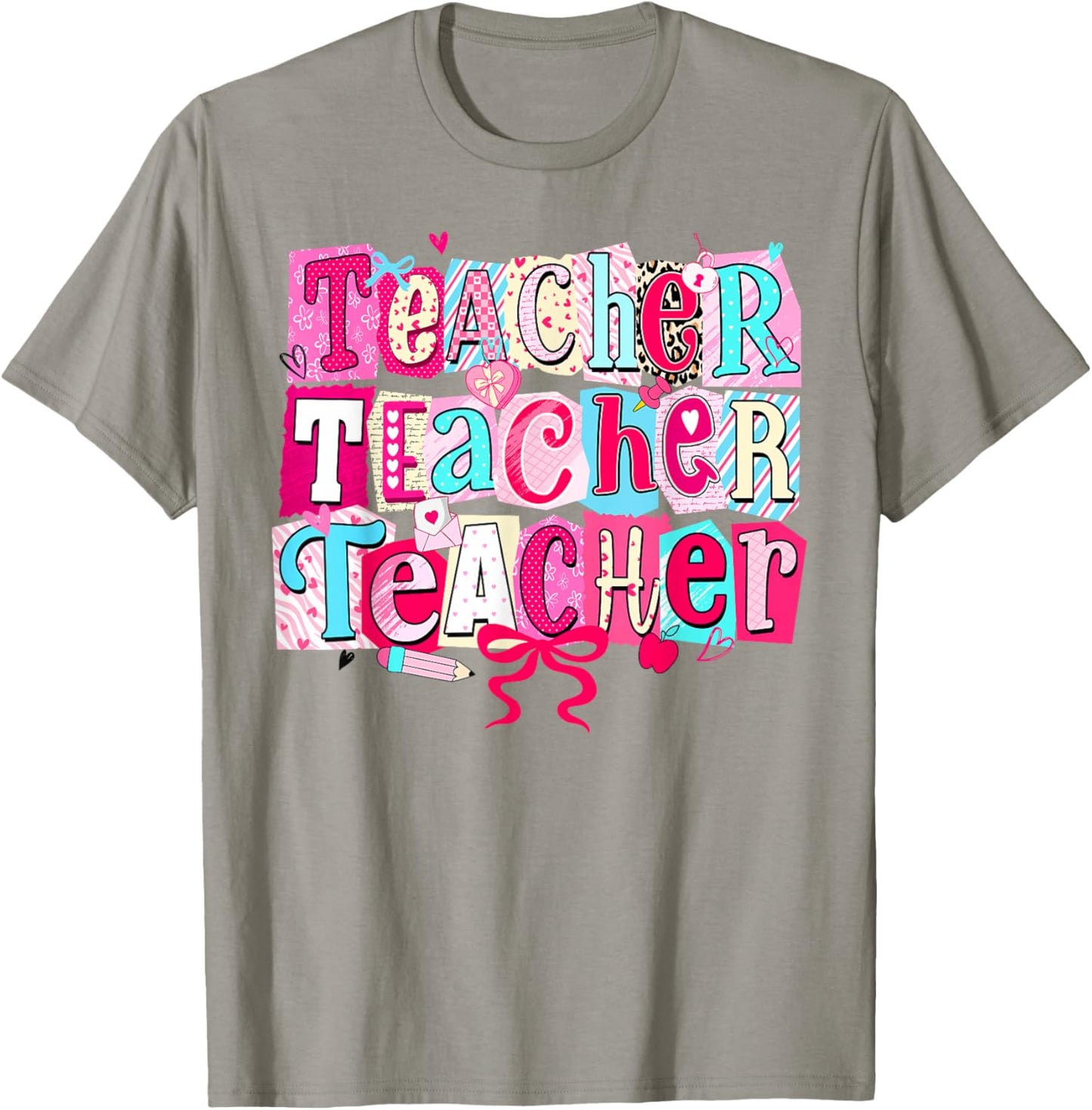 Retro Teacher Valentine Coquette Bow Teacher Valentines Day T-Shirt - T-Shirt | Sand