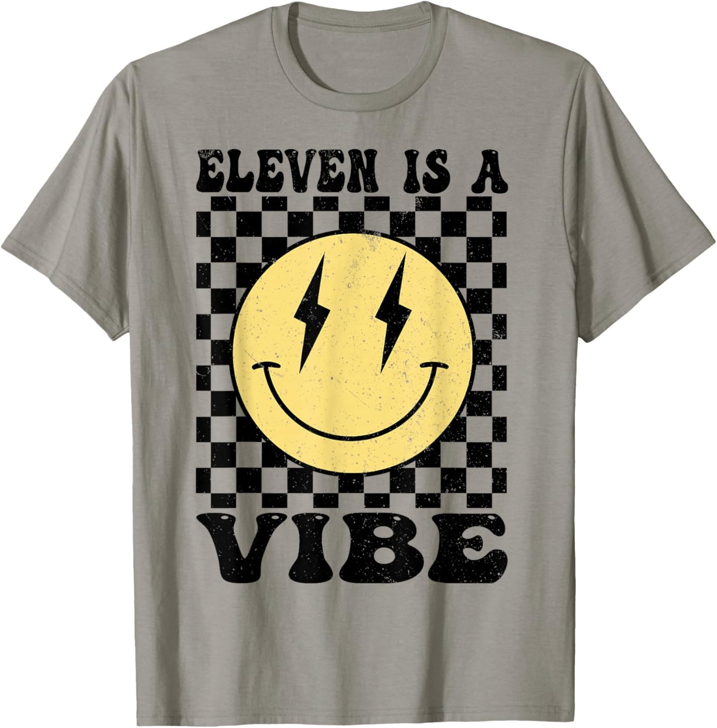 Eleven is A Vibe 11 Years Old Bday Happy Face 11th Birthday T-Shirt - T-Shirt | Sand