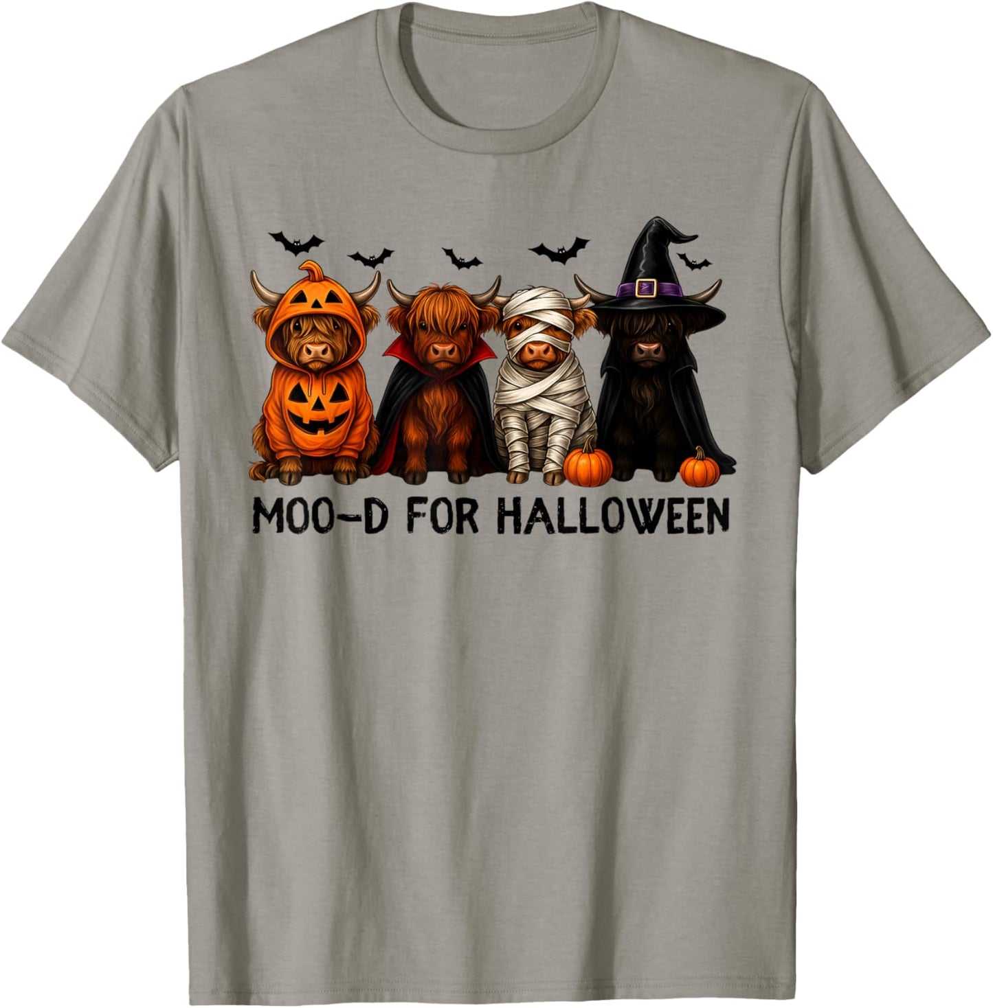Funny Highland Cow with Spooky Halloween Costume Farmer T-Shirt - T-Shirt | Sand