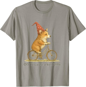 Off to Cause a Kerfuffle Funny Corgi Chaos T-Shirt - T-Shirt | Sand