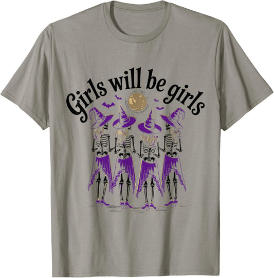 Spooky Season Girls Will Be Girls Witch Vintage Halloween T-Shirt - T-Shirt | Sand