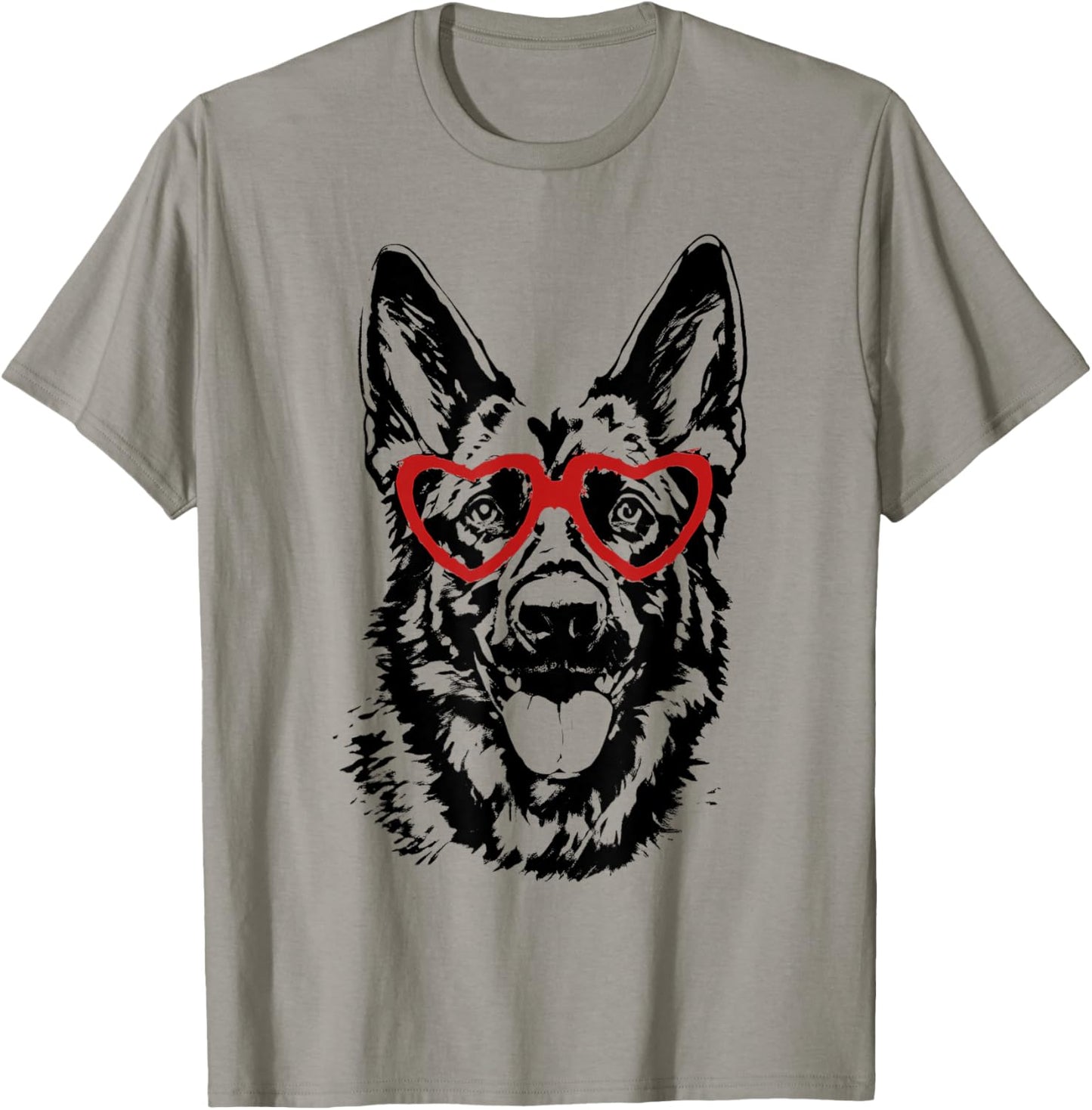 Valentine's Day German Shepherd with Heart Glasses Love Art T-Shirt - T-Shirt | Sand