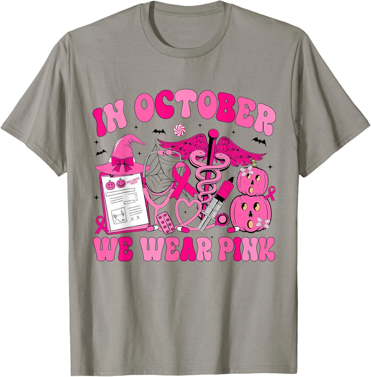 in October We Wear Pink Rehab Life Nurse Breast Cancer T-Shirt - T-Shirt | Sand