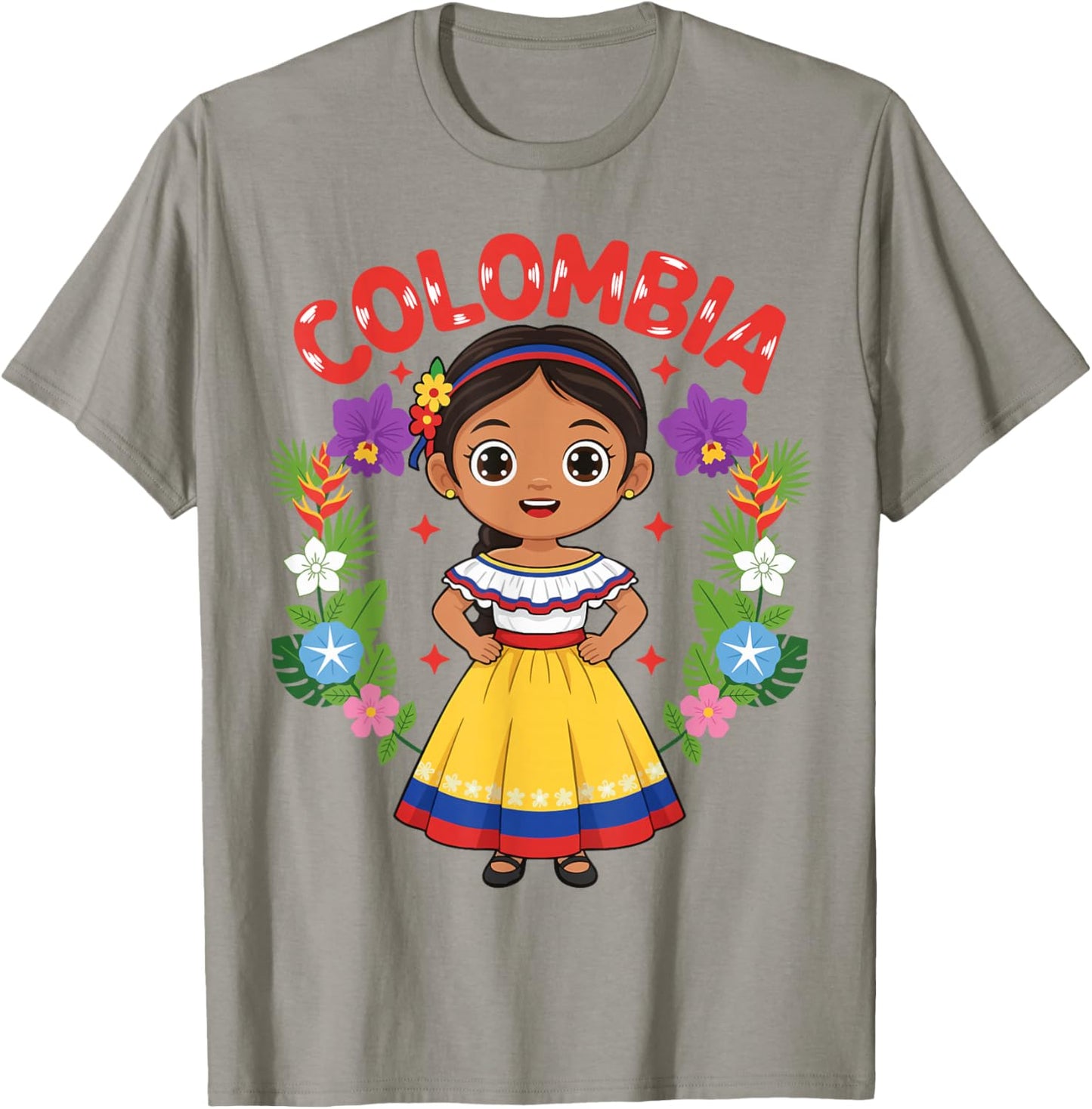 Colombia Colombian Girl Traditional Dress Flowers Heritage T-Shirt - T-Shirt | Sand