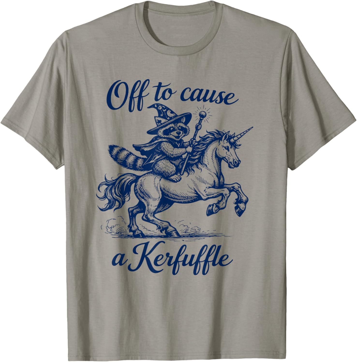 Funny Raccoon Unicorn Graphic Off to Cause a Kerfuffle T-Shirt - T-Shirt | Sand